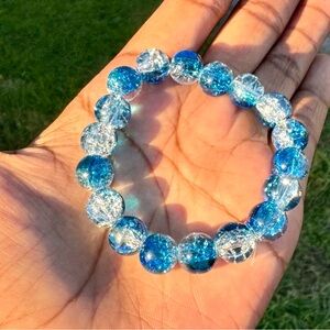 Blue translucent crackle beaded bracelet